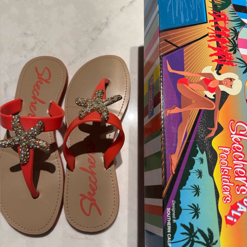 Skechers Glittering Starfish Orange Sandals with box . Used